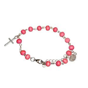 Upcycled Wood Beaded Religious Charm Bracelet